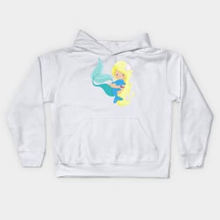 Cute Mermaid, Little Mermaid, Blonde Hair, Dolphin Kids Hoodie